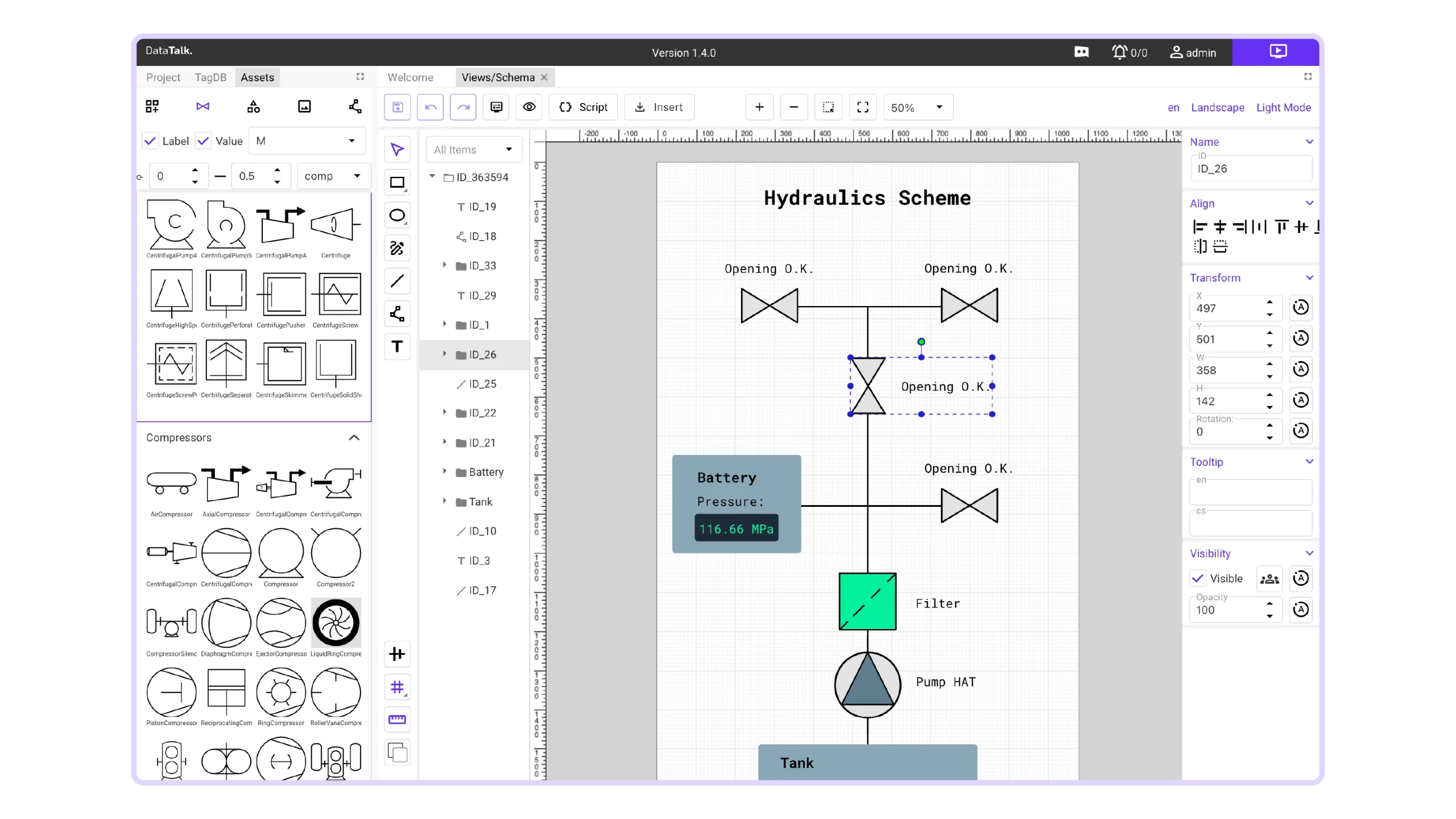 Industrial P&ID symbols in a process diagram