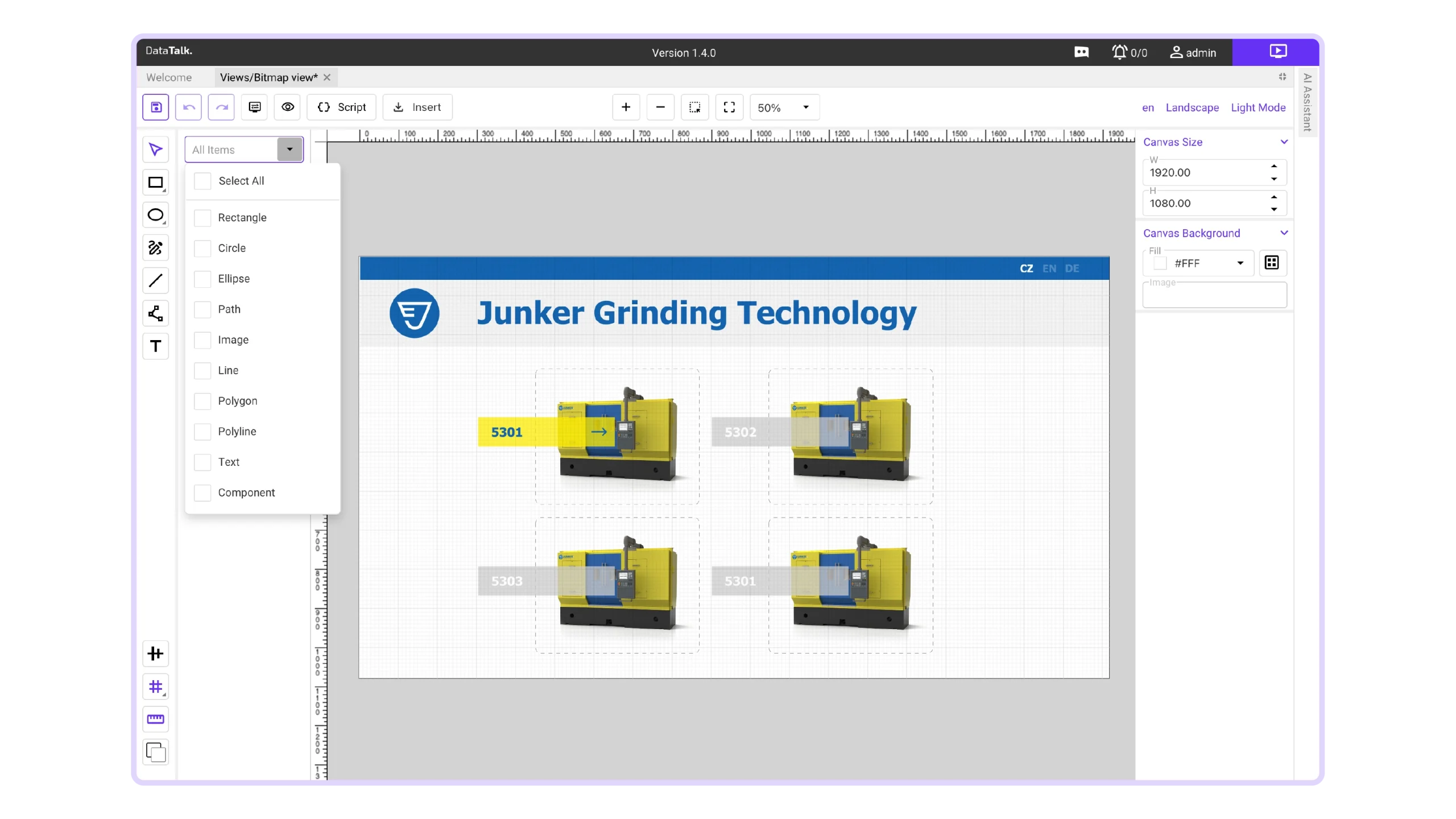 Equipment photo and custom graphics on a screen